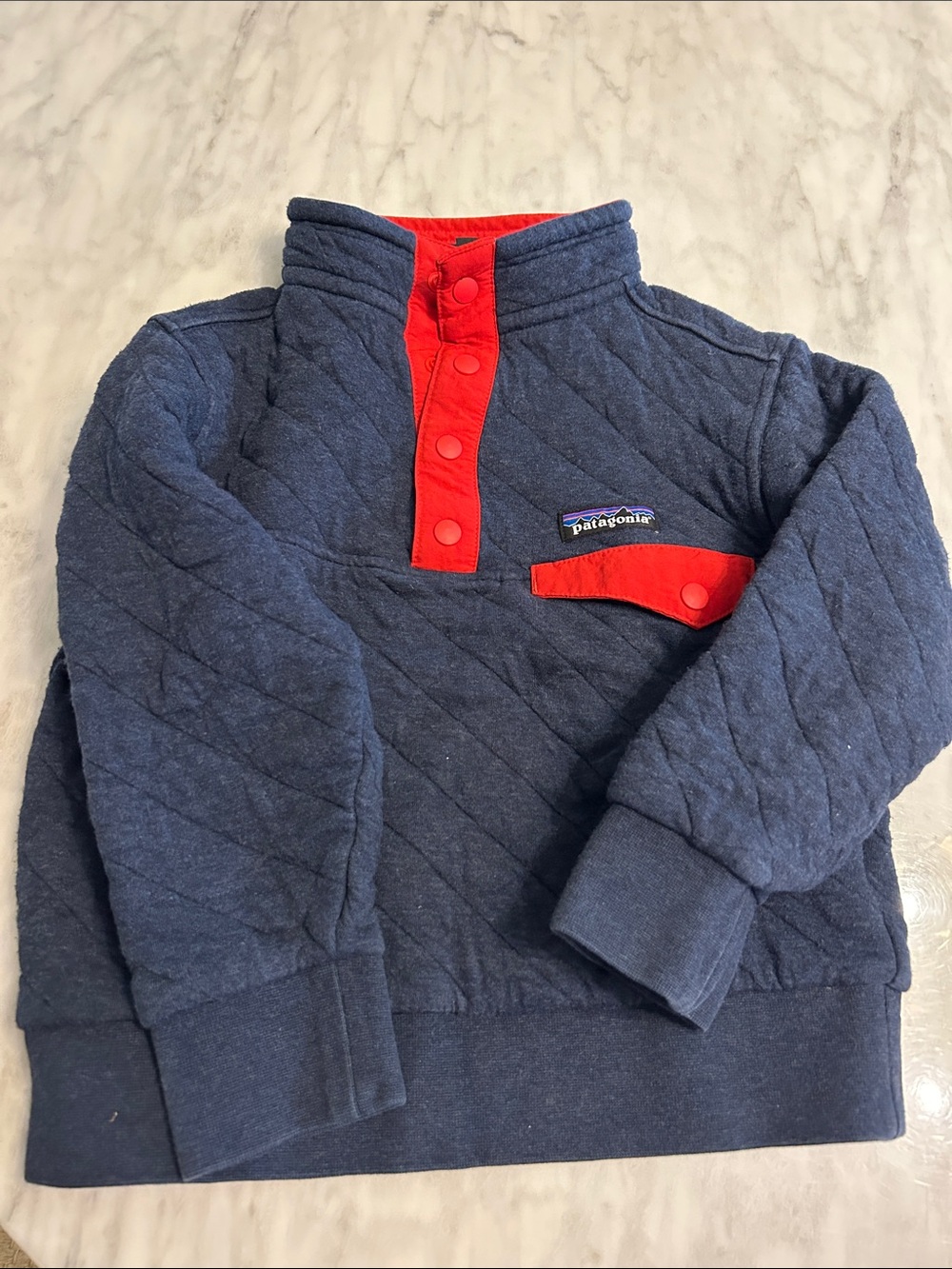 Patagonia Navy Pullover with Bright Red Snap Placket